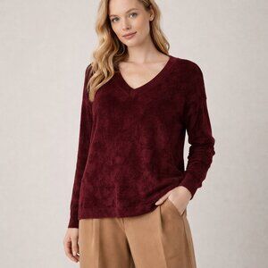 Margaret O’Leary Burgundy Plush Chenille Long Sleeve V-Neck Sweater Pullover L